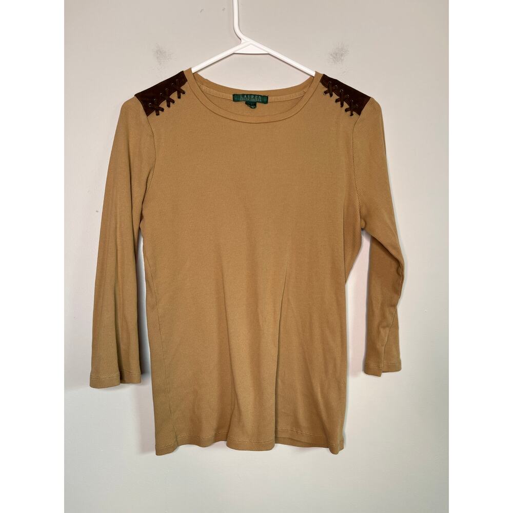 Lauren Ralph Lauren Suede Shoulder Old Money Quiet Luxury Equestrian Shirt M